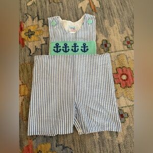 Lures & Lace Jon Jon anchor embroidery blue white striped seersucker romper 2
